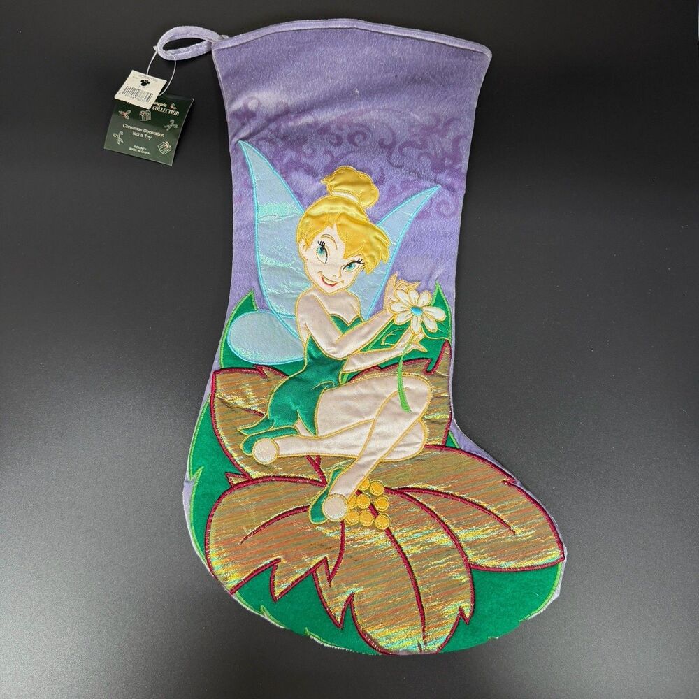 VTG Disney Parks Tinker Bell Christmas Stocking Purple NWT Tinkerbell Holiday